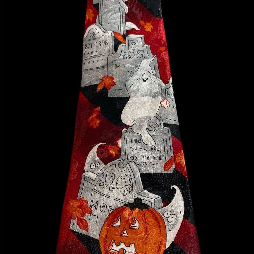Halloween Novelty Pumpkin ghost, tombstones, ￼Necktie Spooky White/Black